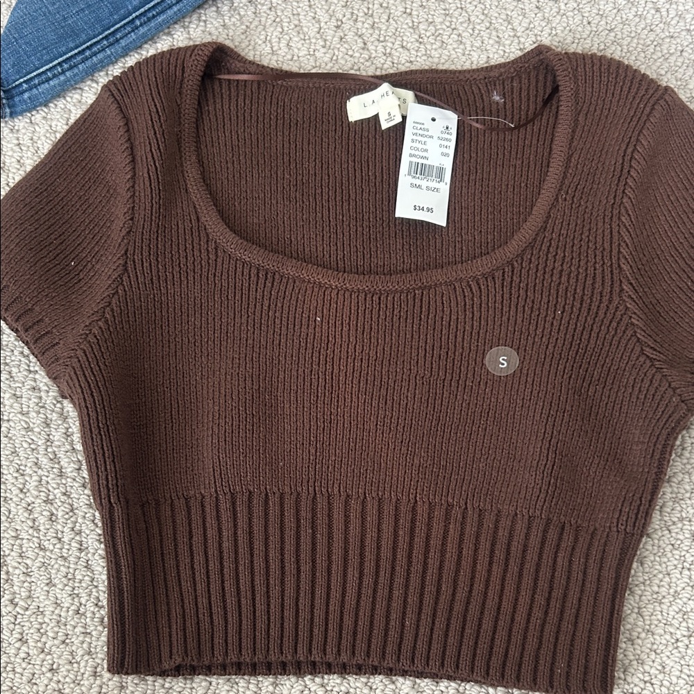 La Hearts Chocolate Brown Knit Crop Top
